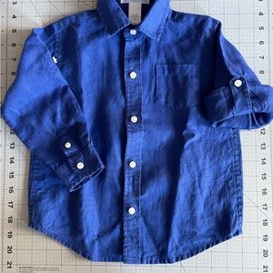 Janie and Jack Classic Boys' Blue Button-Down Shirt 100% linen Size 2T